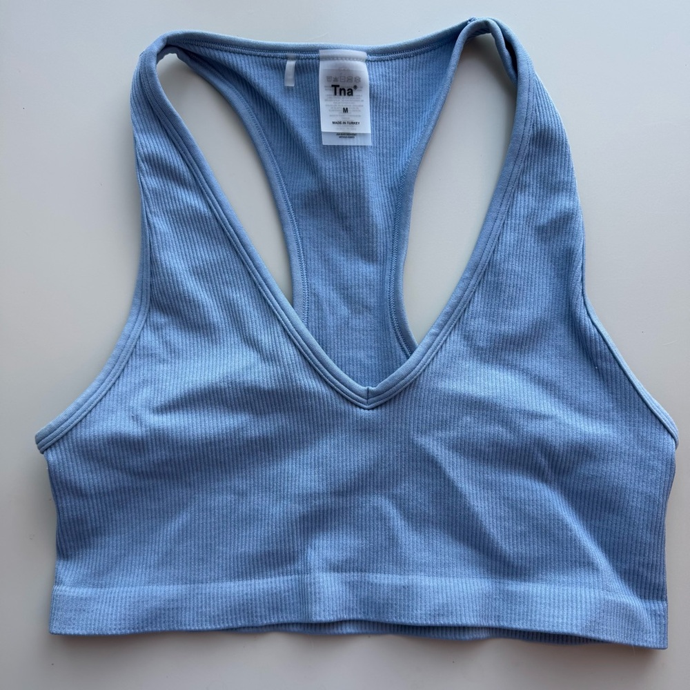 Aritzia TNA Blue Ribbed Sports Bra Crop Top